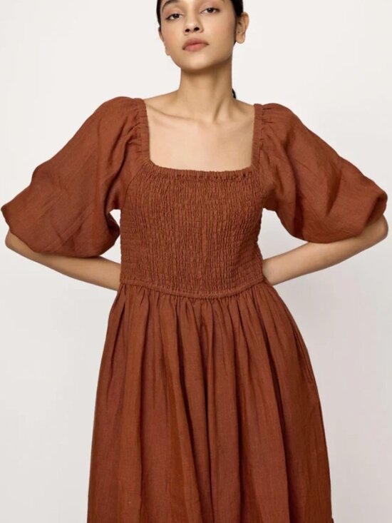 Laude The Label Dresses & Skirts - LAUDE the Label Smocked Bodice Dress - Amber Linen